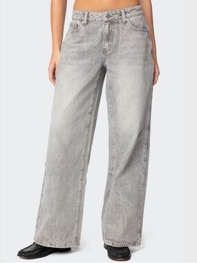 EDIKTED grey Magda Acid Wash Low Rise Baggy Jeans